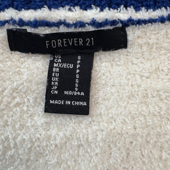 Forever 21 White & Blue Button-Up Cardigan Womans Size S Casual Sweater - Picture 5 of 11